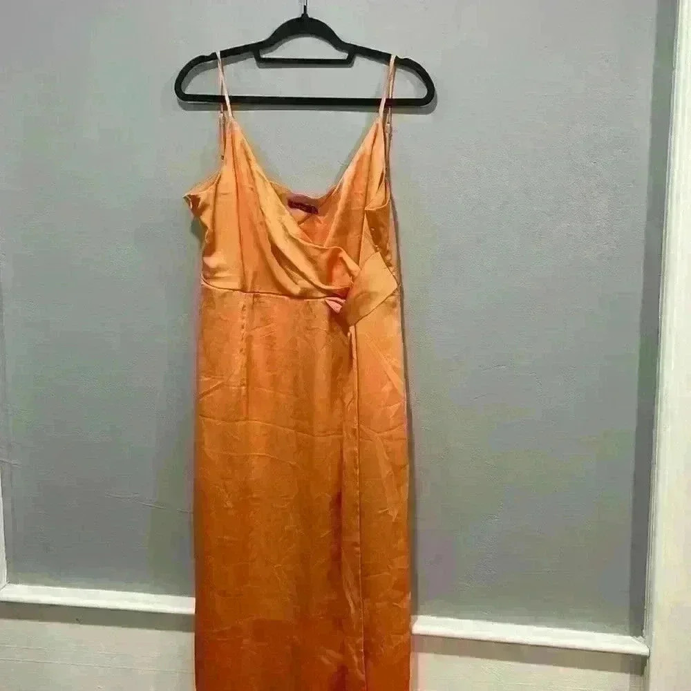 Boohoo Women's Satin Wrap Maxi Dress Orange Size 12 - Picture 6 of 12